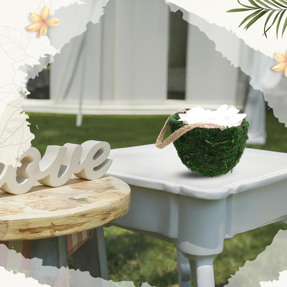 Leinuosen 1 Pcs Wedding Flower Baskets, Moss Style Small Baskets with Handles for Gifts Wedding Floral Decoration Flowers Petal Candy Storage and Home Decoration