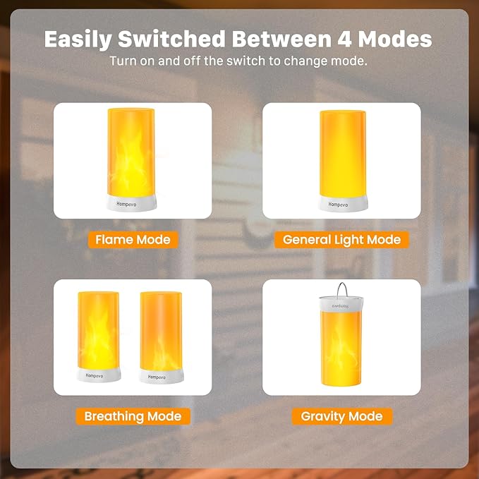 Hompavo 【Upgraded】 LED Flame Lights with Remote & Timer, 4-Mode Rechargeable Battery Operated Flameless Candles, Waterproof Pillar Flickering Lanterns for Bathroom Patio Wedding Halloween Home Decor