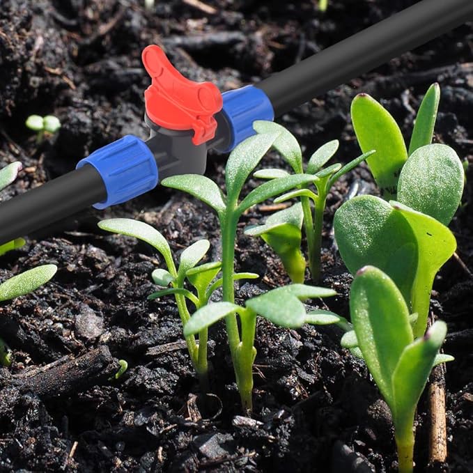 10Pack 1/2 Inch Drip Irrigation Shut-Off Valve Universal Drip Irrigation Tubing Coupling Valve Drip Connector Fitting Compatible with 16 to 17 mm Drip Tape Tubing Sprinkler System (Blue Red)