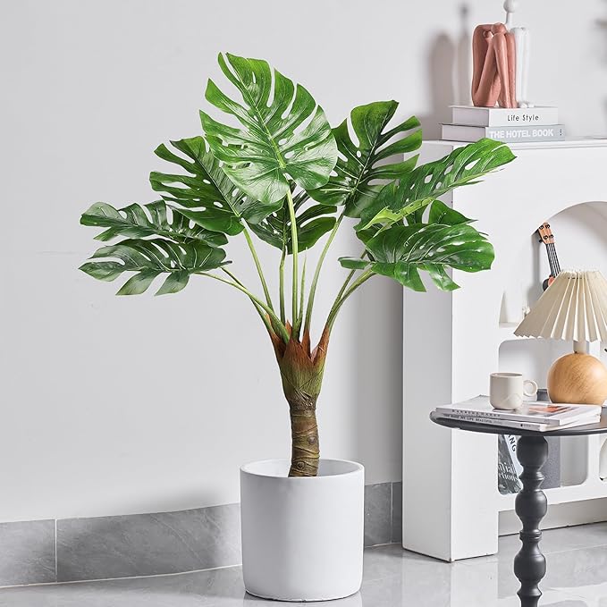 11 Inch Pot for Plants, Large Cement Planter with Drainage Hole, Mid-Century Modern Concrete Flower Pots for Home Decor, Office & Outdoor (White)