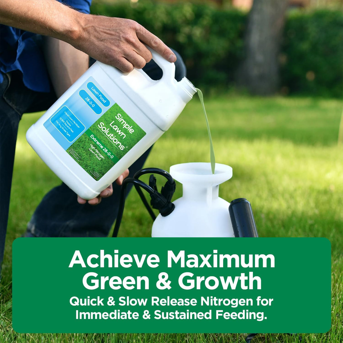 Maximum Green & Growth Fertilizer High Nitrogen 28-0-0 Lawn Food Liquid Fertilizer- Spring & Summer- Any Grass Type- Simple Lawn Solutions - Concentrated Quick & Slow Release Blend (1 Gallon)