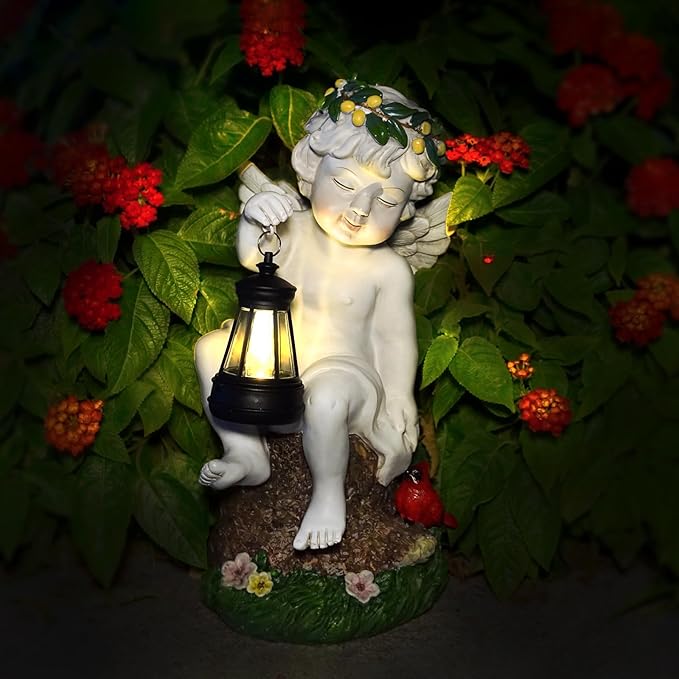 Angel Gifts for Women, Solor Statue for Garden, Angel Figurine with Lantern Lights, Outdoor Decorations for Yard Lawn Patio, Gifts for Mom Grandma Mother in Law Gardener Mother'Day