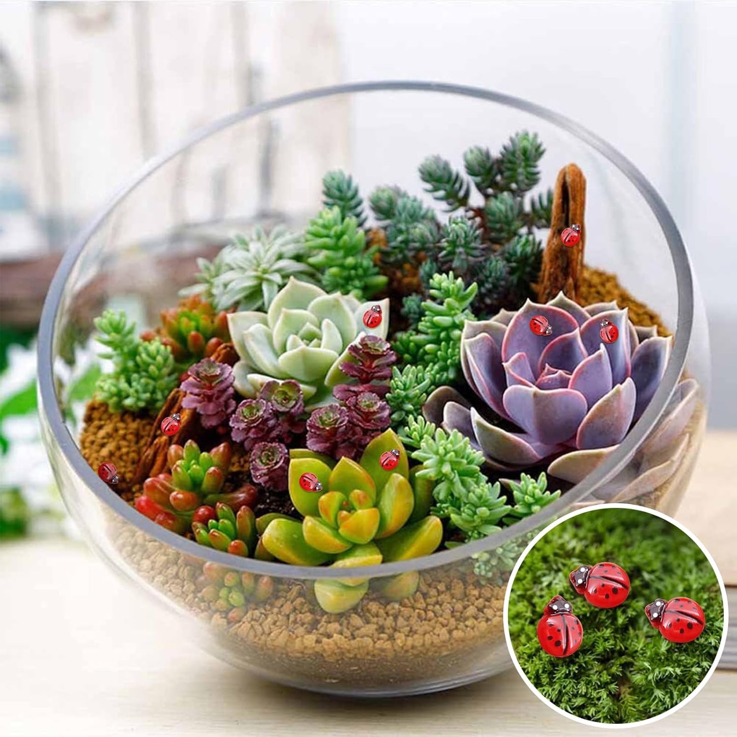 120PCS Mini Luminous Ladybug, Tiny Resin Ladybug Miniature Figurines, Glow in Dark Animals for Fairy Garden Dollhouse Micro Landscape Decor