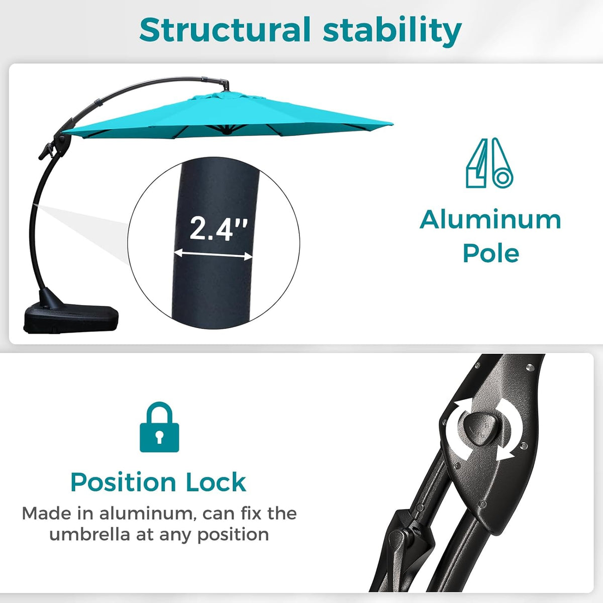 Grand patio 12 FT Sunbrella Cantilever Umbrella with Base Outdoor Aluminum Offset Umbrella with Tilt Adjustment (Aruba, 12 FT-SUNBRELLA)
