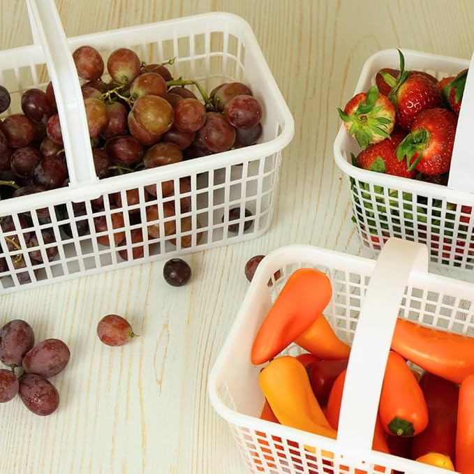 6 Pack – 4 Quart/Half Peck White Plastic Garden Basket for Gathering Vegetables and Fruits – Harvest Apples, Berries, Peaches or Tomatoes