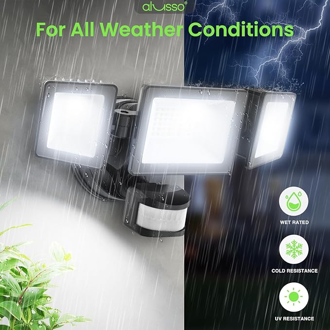 ALUSSO® Motion Sensor Outdoor Lights, 40W 4000LM 3 Modes Flood Lights Outdoor Motion Sensor, 3CCT 3 Heads Outdoor Security Light Wet Location Use for House Garage Yard Walkway, Black,ETL