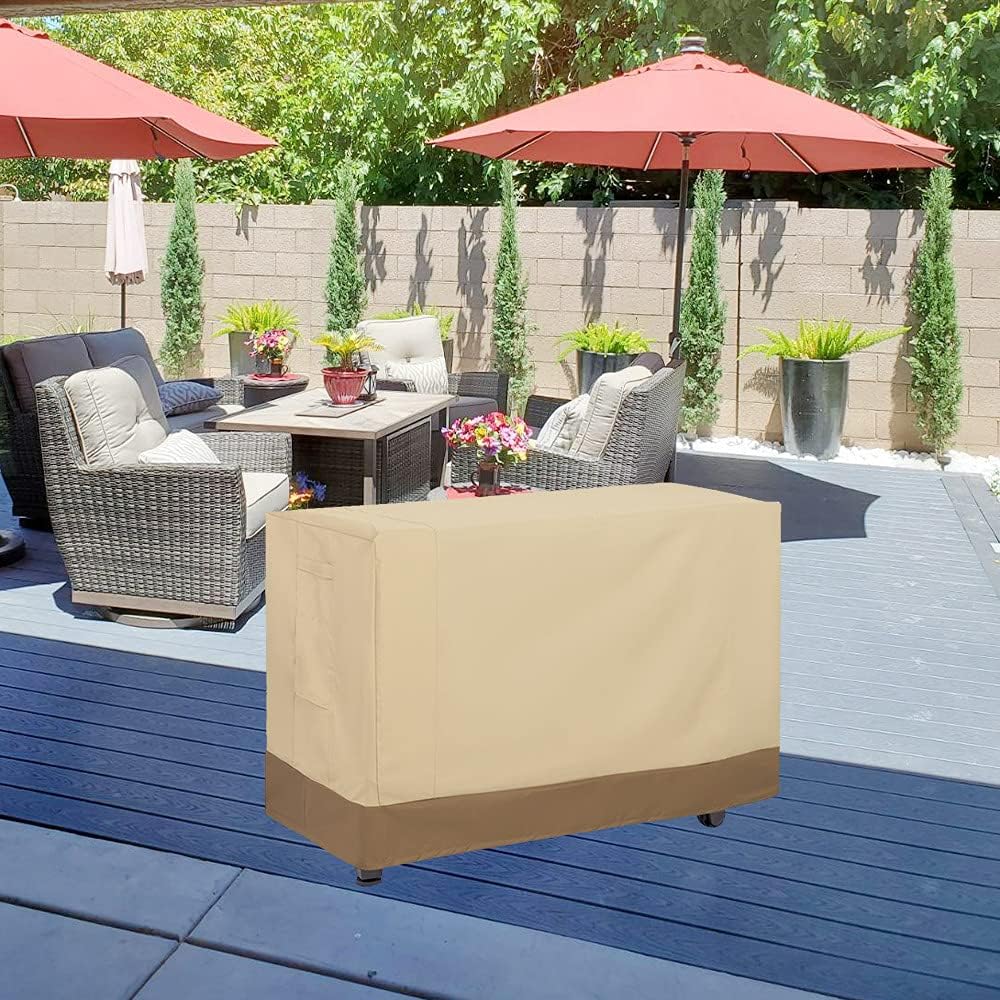 52 Inch Outdoor Prep Table Cover for Keter Unity XL Portable Outdoor Storage Cabinet Heavy Duty Waterproof BBQ Grill Prep Table Cover Patio Bar Cooking Cart, Beige