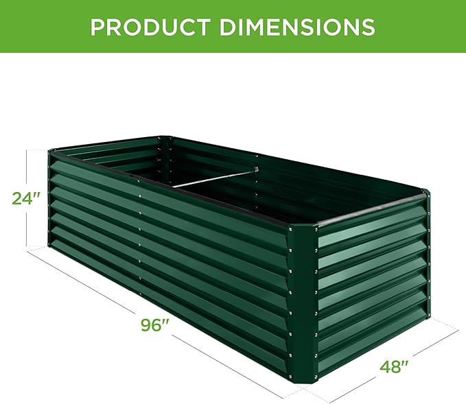Best Choice Products 8x4x2ft Outdoor Metal Raised Garden Bed, Deep Root Planter Box for Vegetables, Flowers, Herbs, and Succulents w/ 478 Gallon Capacity - Dark Green