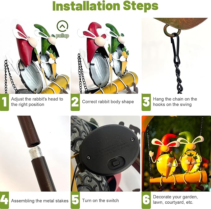 HONGLAND Solar Lights Outdoor Decor, Rabbit Swing Garden Decor, Funny Gardening Gifts for Women Mom, Gnomes Outdoor Decorations with Welcome Sign for Front Porch Patio