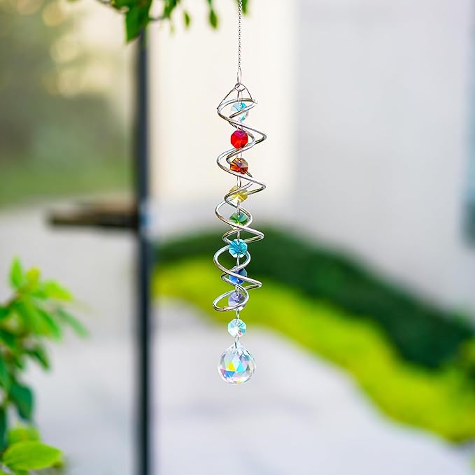 H&D HYALINE & DORA Sun Catchers for Windows,Crystal Sun Catcher with Seven Chakra Beads,Decorative Wind Spinner Tail Suncatcher for Indoor Christmas Decoration17.7in
