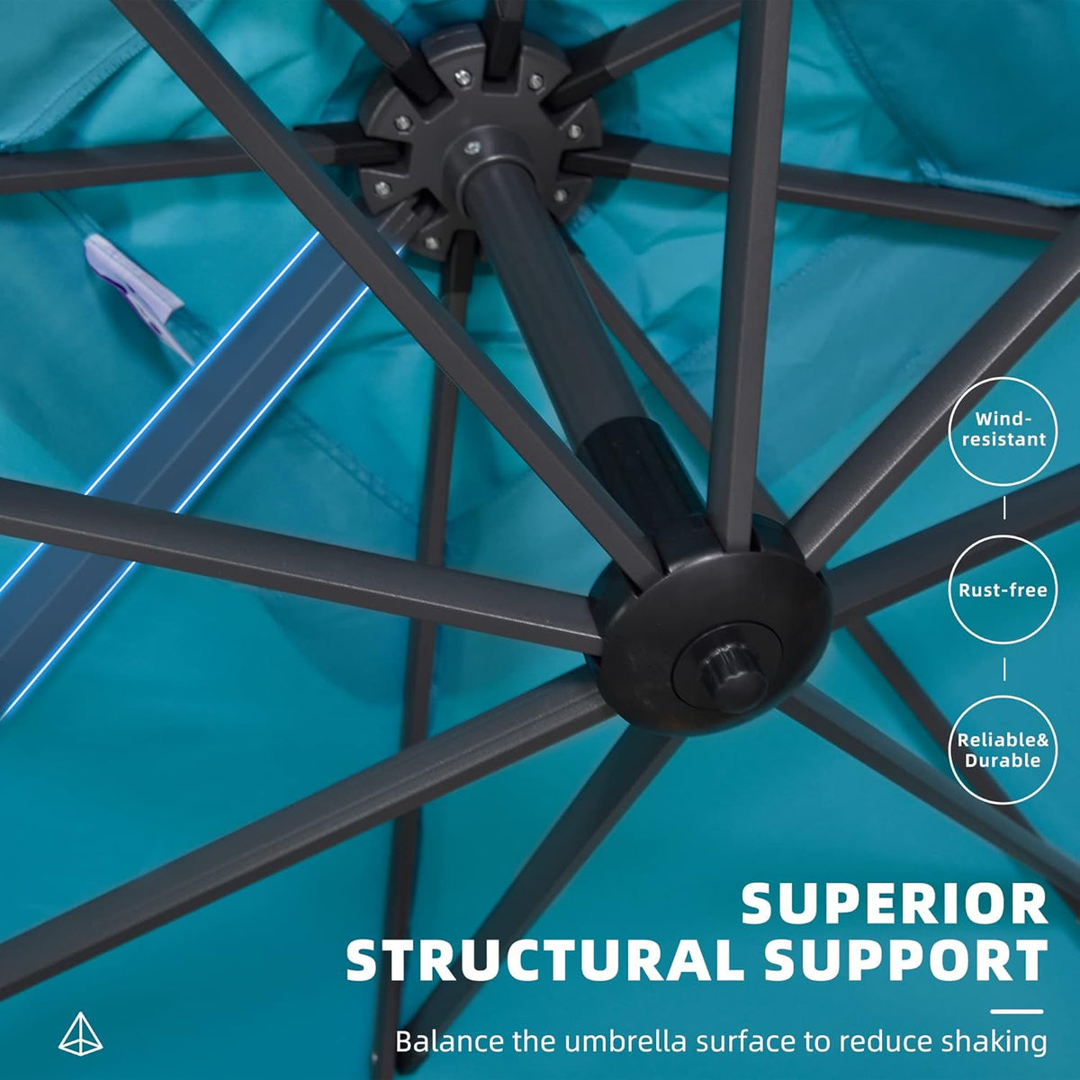 PURPLE LEAF 9' X 11.5' Patio Umbrella Outdoor Cantilever Rectangle Umbrella Aluminum Offset Umbrella with 360-degree Rotation for Garden Deck Pool Patio, Turquoise Blue