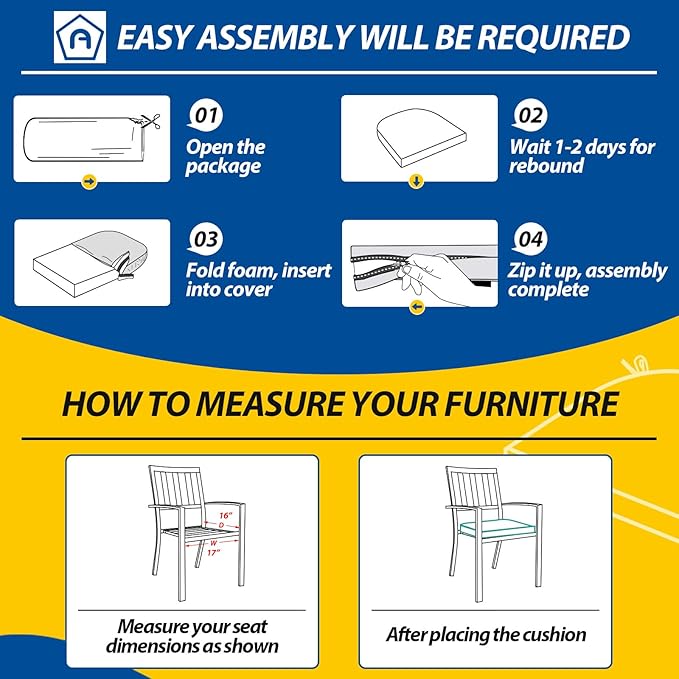 AAAAAcessories Outdoor Seat Cushions for Chairs, Waterproof, Fade-Resistant Patio Furniture Replacement Cushions, 17" x 16" x 2", Set of 4, Dark Gray