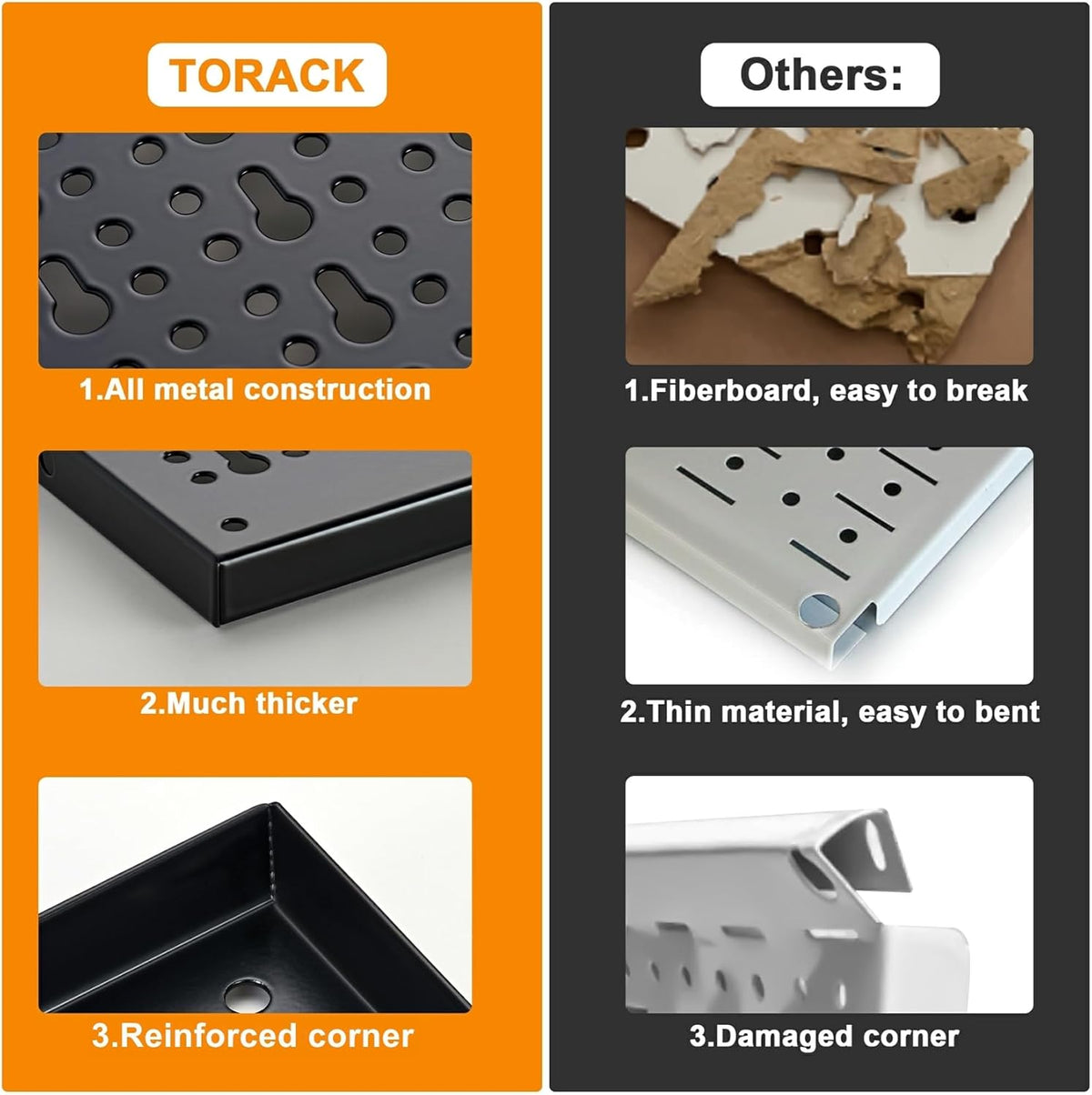 TORACK Metal Pegboard Wall Organizer System for Garage, 109PCS Pegboard Accessories Organizer Kit with Pegboard Bins, Hooks, Peg Locks, Pegboard Storage System for Workbench(Black)