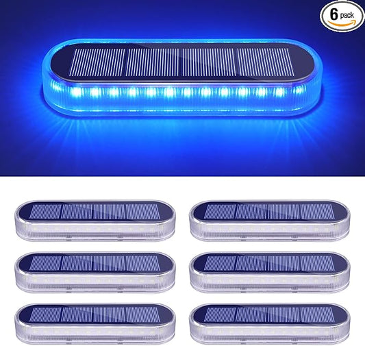 Honalia Solar Dock Lights Outdoor Waterproof IP68, Driveway Lights Solar Powered 6 Pack, Blue Solar Deck Lights Warning Concrete Step Lights for Driveway Deck Stairs Marine Dock Runway