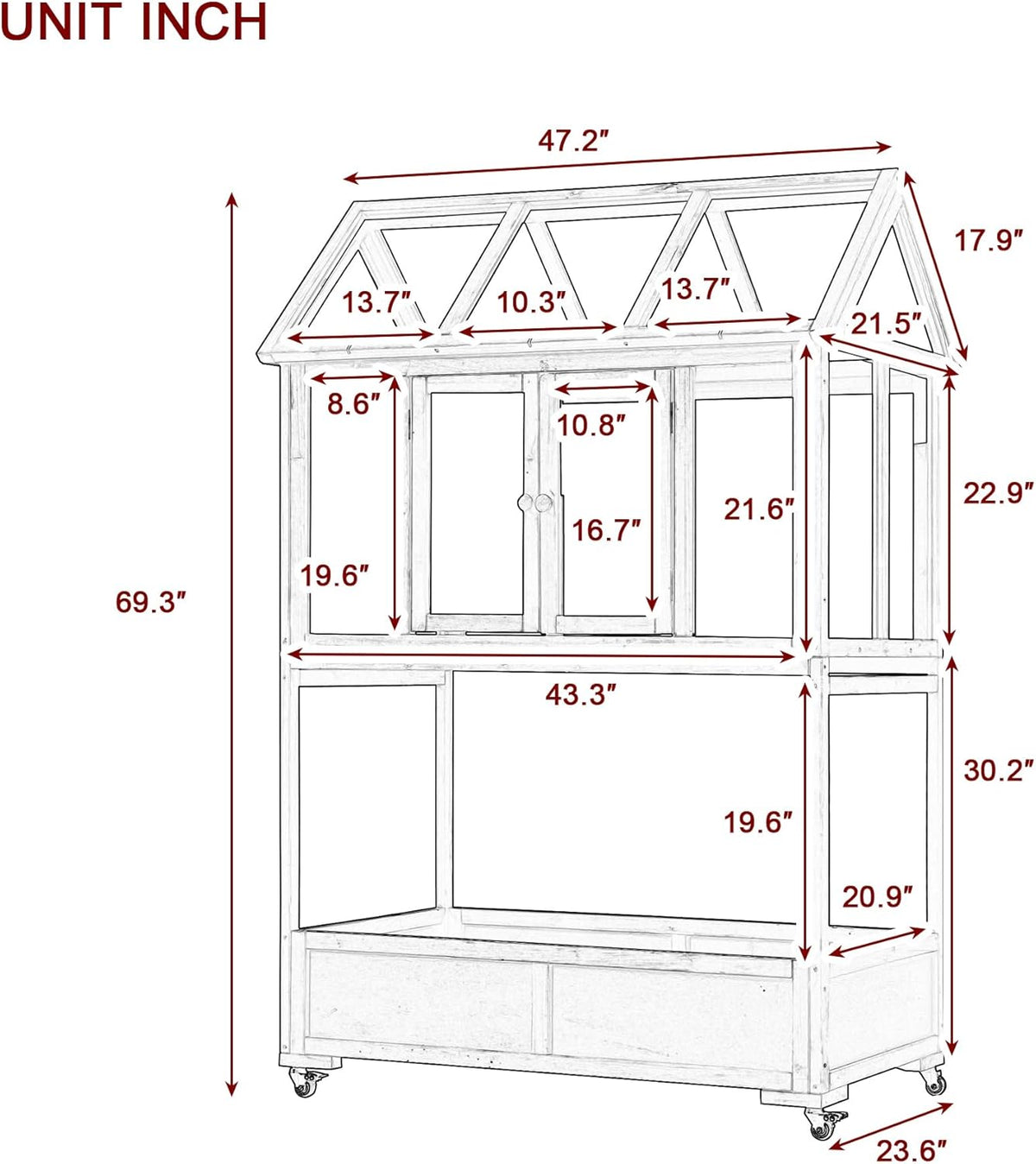 Garden Wood Portable Cold Frame - Mini Greenhouse with Wheels, Open Roof & Storage (Green + Beige + Beige)