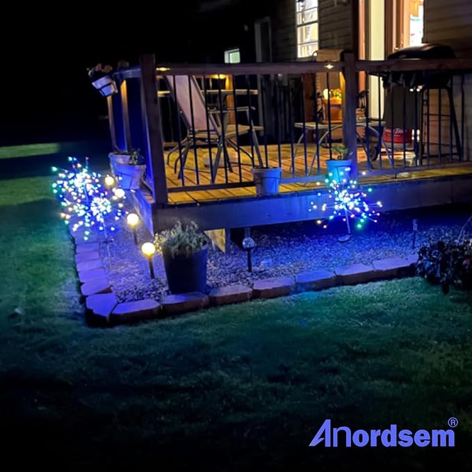 Anordsem Solar Lights Outdoor Waterproof: Garden Light Solar Powered for Yard Outside - Fireworks Lamp Colorful Lighting Patio Decor 4 Pack - LED Sparkler DIY Decorating Gifts for Women Gardener