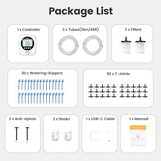 98FT Automatic Plant Waterer Indoor - Chtoocy Dual Pumps Independent Automatic Watering System for 30 Potted Plants, Drip Irrigation System Vacation Plant Watering Device with Programmable Water Timer