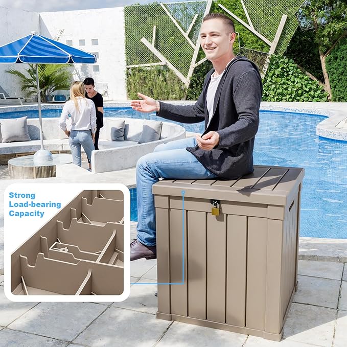 50 Gallon Outdoor Storage Box – Waterproof Deck Box for Garden & Patio,Light Brown