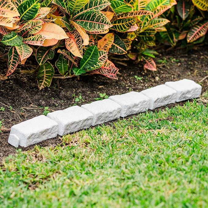 Beuta Landscape Edging | Garden Edging Border | Faux Stone Bricks for Lawn edging, Flower beds, Pathways & Yard Edging– 40 Packs | Each Section Has 6 Bricks 48"L x 4"W x 2.25"H | 120 Spikes |Limewash