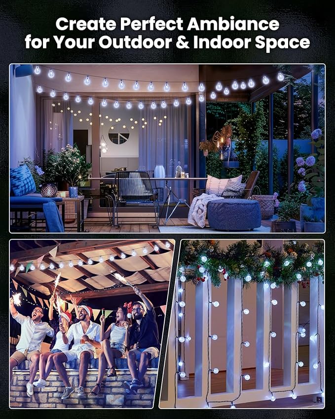 Brightown Solar String Lights Outdoor 60 Led 35.6 Feet 8 Lighting Modes Globe Waterproof Solar Powered Patio Lights for Garden Yard Porch Wedding Party Decor (Pure White)