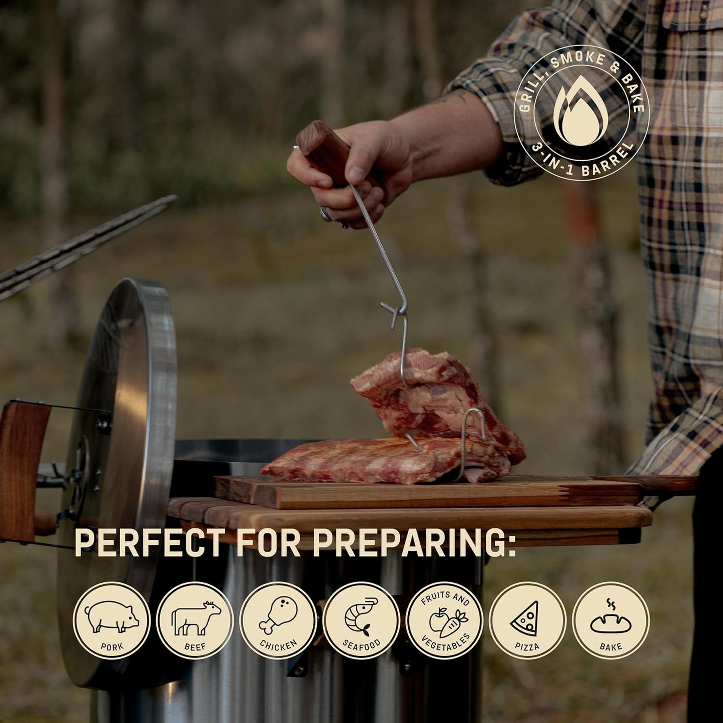 Charcoal Grills - 40 lbs Stainless Steel Smoker Grill 3-in-1 for Cooking & Home BBQ - Portable Vertical Smoker Barrel for Outdoor Grilling & Camping - Meat Grill with Thermometer & Accessories