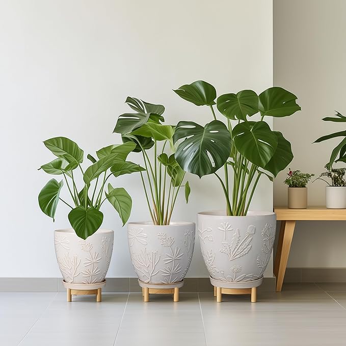 6.9 Inch Ceramic Plant Pot for Indoor Plants Outdoor Round Planter Flower Pot with Drainage Hole and Saucer for Home Garden Office Decor White