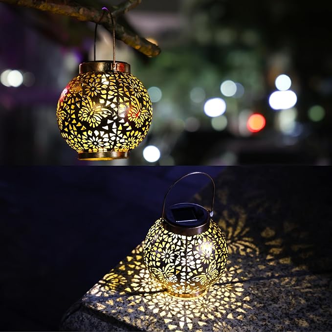 MAGGIFT 2 Pack Solar Lanterns Outdoor Waterproof Hanging Lantern Lights Decorative Solar Light for Garden Table Patio Yard Pathway Walkway,Unique Gifts for Women Gardening,Warm White.
