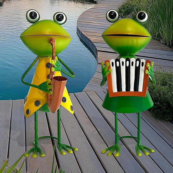 HONGLAND Metal Frog Garden Decor - Metal Frog Outdoor Statue -Funny Garden Frog Decorations - 3D Frog Figurine - Christmas Holiday Housewarming Gifts Lawn Patio Yard Garden Decor (Saxophone)