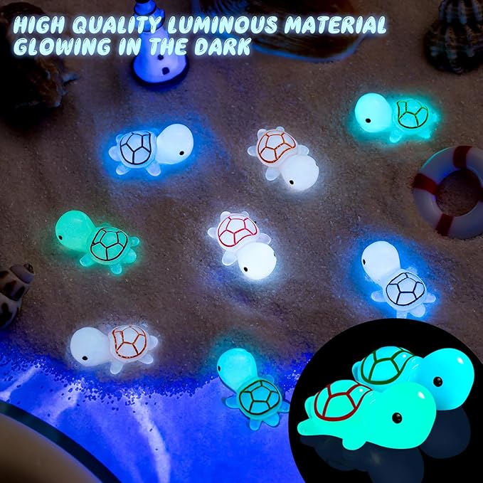 150PCS Luminous Mini Resin Turtles Sea Turtles Figurines Glow in The Dark, Cute Tiny Turtles Bulk for Cake Toppers Ocean Animal Theme Decor Garden Micro Landscape DIY Hidden Game (6 Colors)