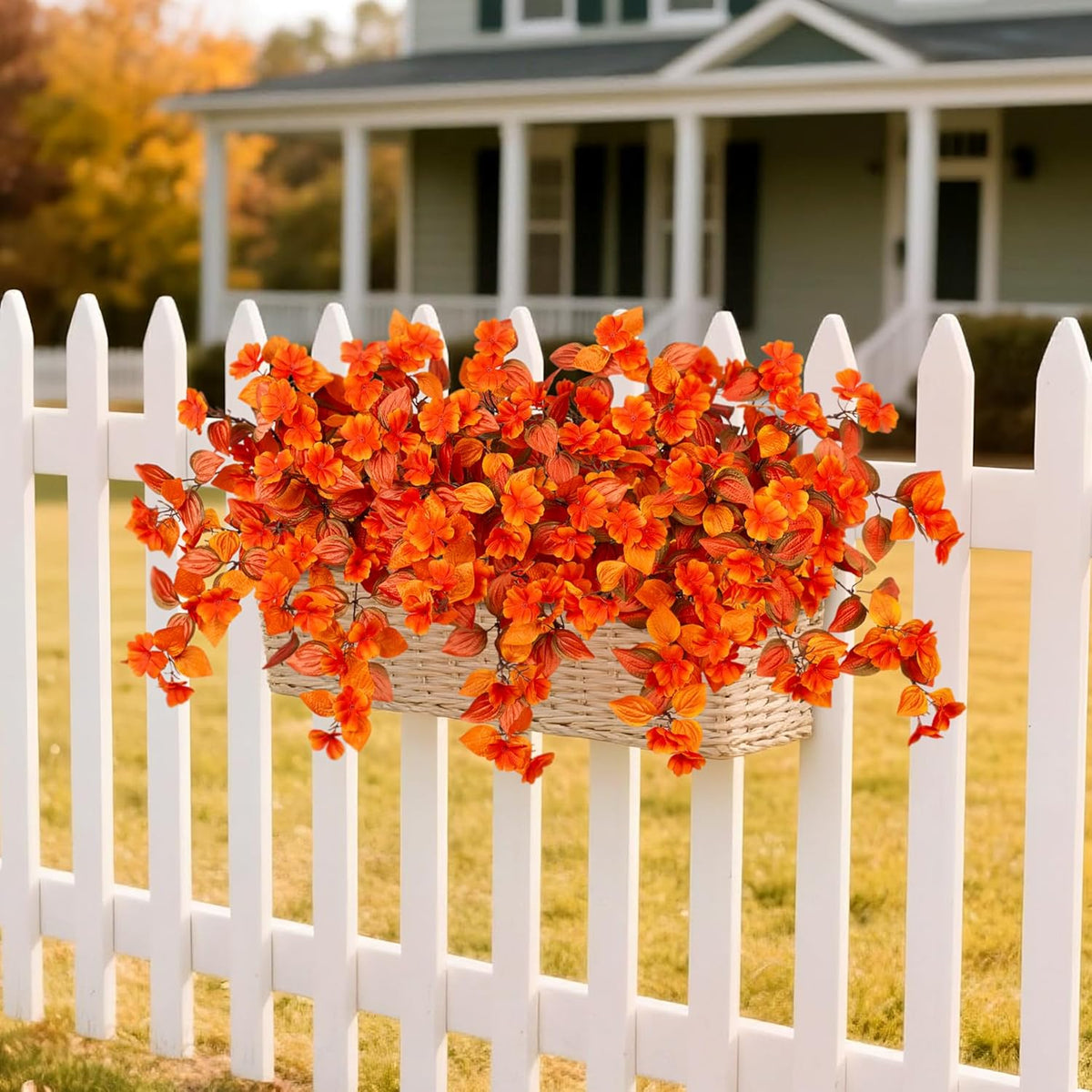 Fake Fall Flowers Artificial for Decoration 2PCS Faux Silk Fall Flowers Plants for Outdoors Outside Planters UV Resistant Looks Real for Front Door Porch Patio Garden Decor