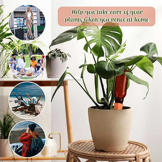 6 Sets Plant Watering Devices Include Terracotta Self Watering Spikes and 26 oz Plastic Bottles Slow Release Vacation Insert Automatic Plant Watered Device