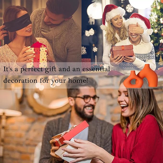 CEMABT Orange Ceramic Vase Set of 2 for Modern Minimalist Bohemian Decor,Round Matte Donut Vases for Pampas Grass-Perfect for Living Room, Dining Table, Office Bedroom Shelf Decor Entryway, Console