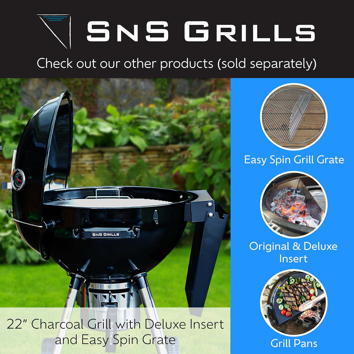 SnS Grills Slow ‘N Sear Elevated Cooking Grate - Compatible with Weber and Other Grills - Heavy Duty Stainless Steel, More Grill Space for Tailgating, Camping, and Backyard Cooking