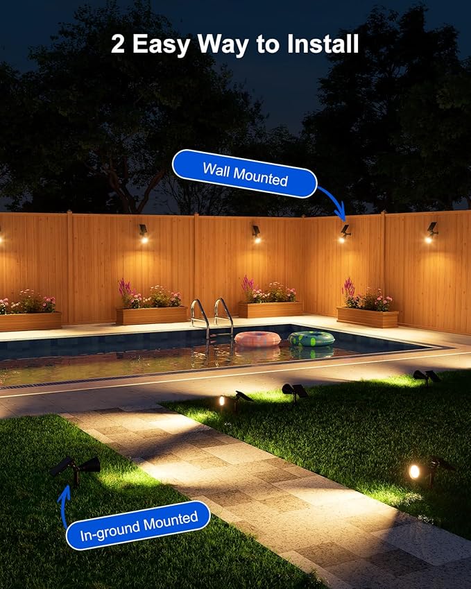 4 Pack Solar Spotlights Outdoor Waterproof for Tree, Statue, Flower, Mailbox, Bush, Wall, Bright LED Outside Landscape Flood Lights for Focus Uplighting Yard, Garden, Driveway, Walkway, House, Fence