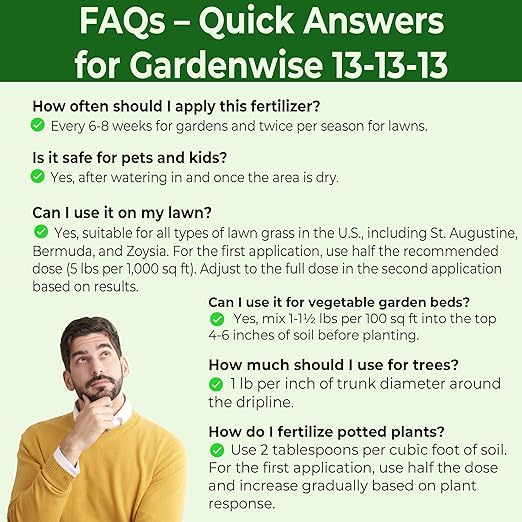 13-13-13 Slow Release Granular Fertilizer โ All Purpose Plant Food 13 13 13 for Outdoor Grass, Vegetables, Roses, Flowers, Shrubs, Trees. Lawns, Gardens, Potted Plants (5 quarts)