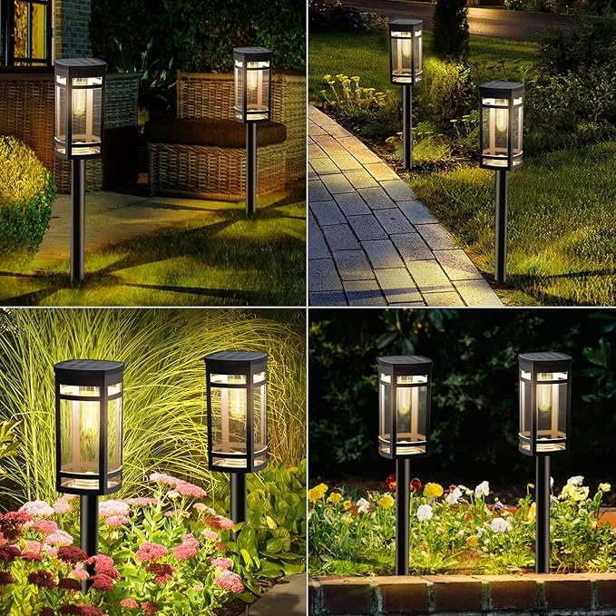 2 Pack Solar Lights Outdoor Waterproof for Garden Pathway Walkway Driveway Yard Lawn Decorative Landscape Lighting. (Warm White Light,2)