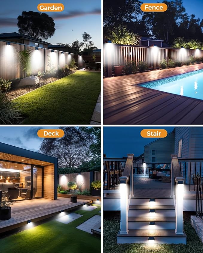12 Pack Solar Fence Lights Waterproof, Motion Sensor Deck Lights Outdoor, Cold White LED Outside Lights Wireless for Wall Yard Steps Stairs Garden - Black