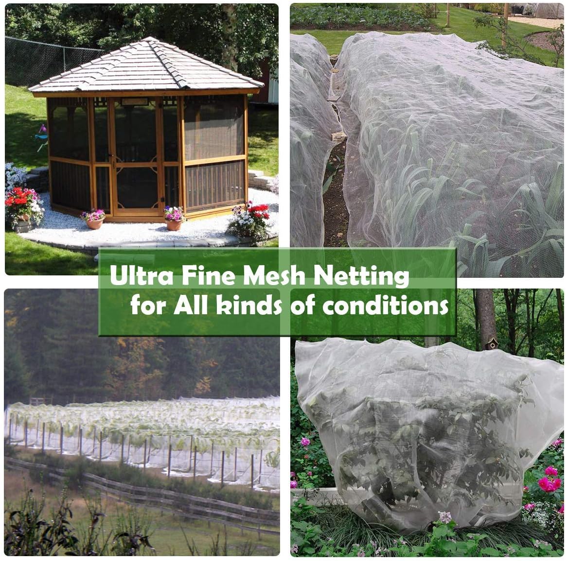Garden Barrier Netting, Plant Covers 10x10Ft Ultra Fine Mesh Netting Protect for Vegetable Plants Fruits Flowers Crops Greenhouse Row Covers Raised Bed Barrier Screen Birds Animals Protection Net