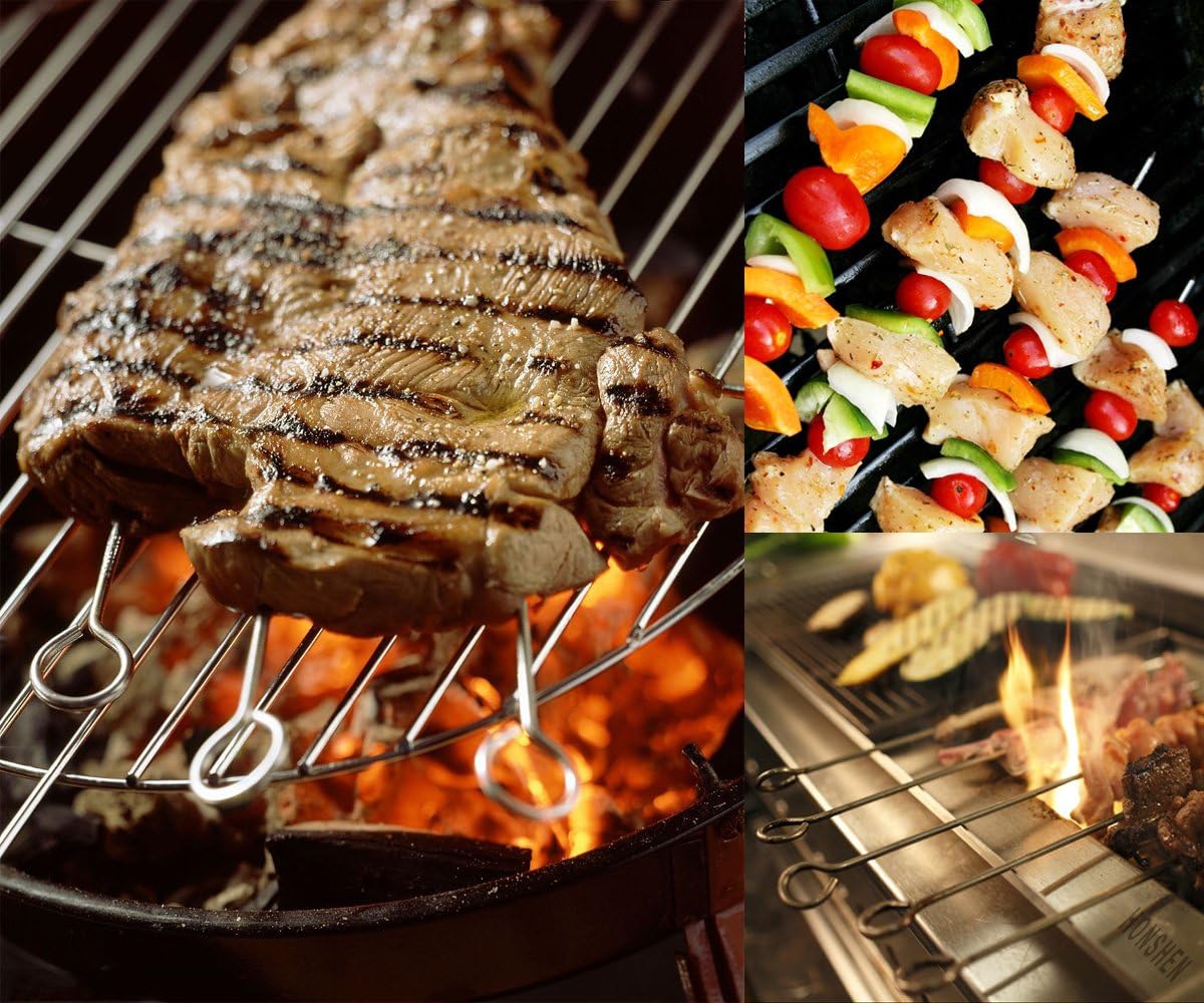 10 Inch Metal Barbecue Skewers, Stainless Steel BBQ Skewers, Shish Kebab Kabob Skewers 12 Pcs