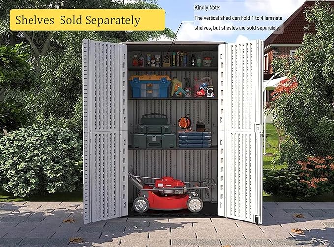HOMSPARK Storage Shed Weather Resistance, Multi-Purpose Outdoor Storage Cabinet for Backyards and Patios, Vertical Storage Shed for Lawnmower, Patio Accessories (White 1, Tall - 53 cu.ft)