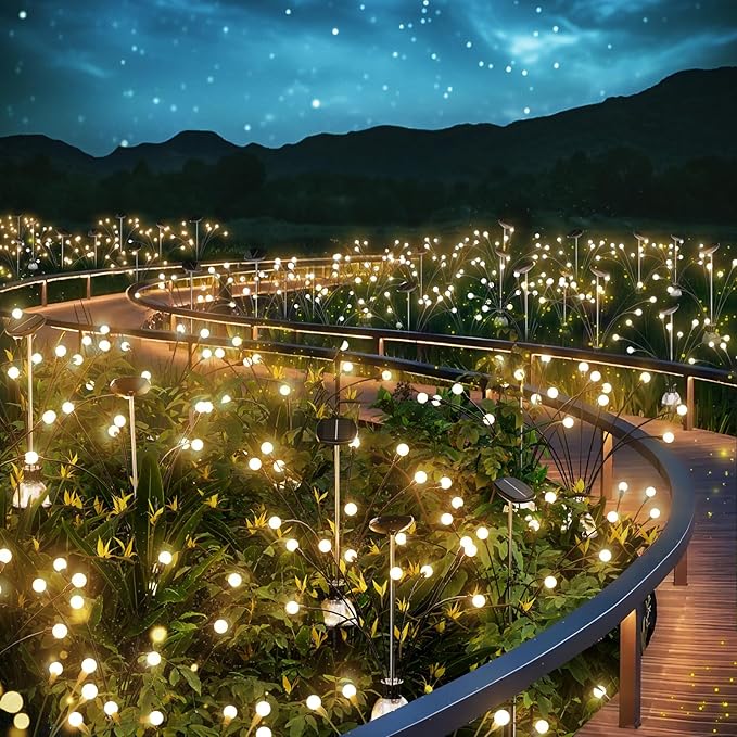 AOSEA 4 Pack Larger Bulbs Solar Garden Lights Outdoor, Solar Firefly Lights Fairy Swaying by Wind for Outside, IP67 Waterproof, for Patio Garden Yard Walkway Sidewalk, Black