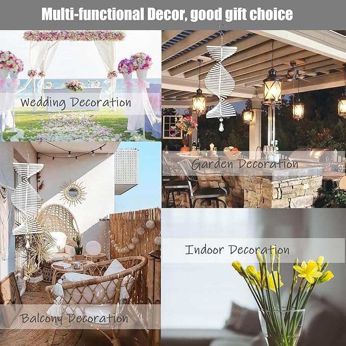 4Pack 11inch Sublimation Wind Spinner Blanks 3D Aluminum Metal Wind Sculpture Kinetic Spinners for Yard and Garden Indoor Art Ornaments Hanging Decoration (Rectangle Helix)