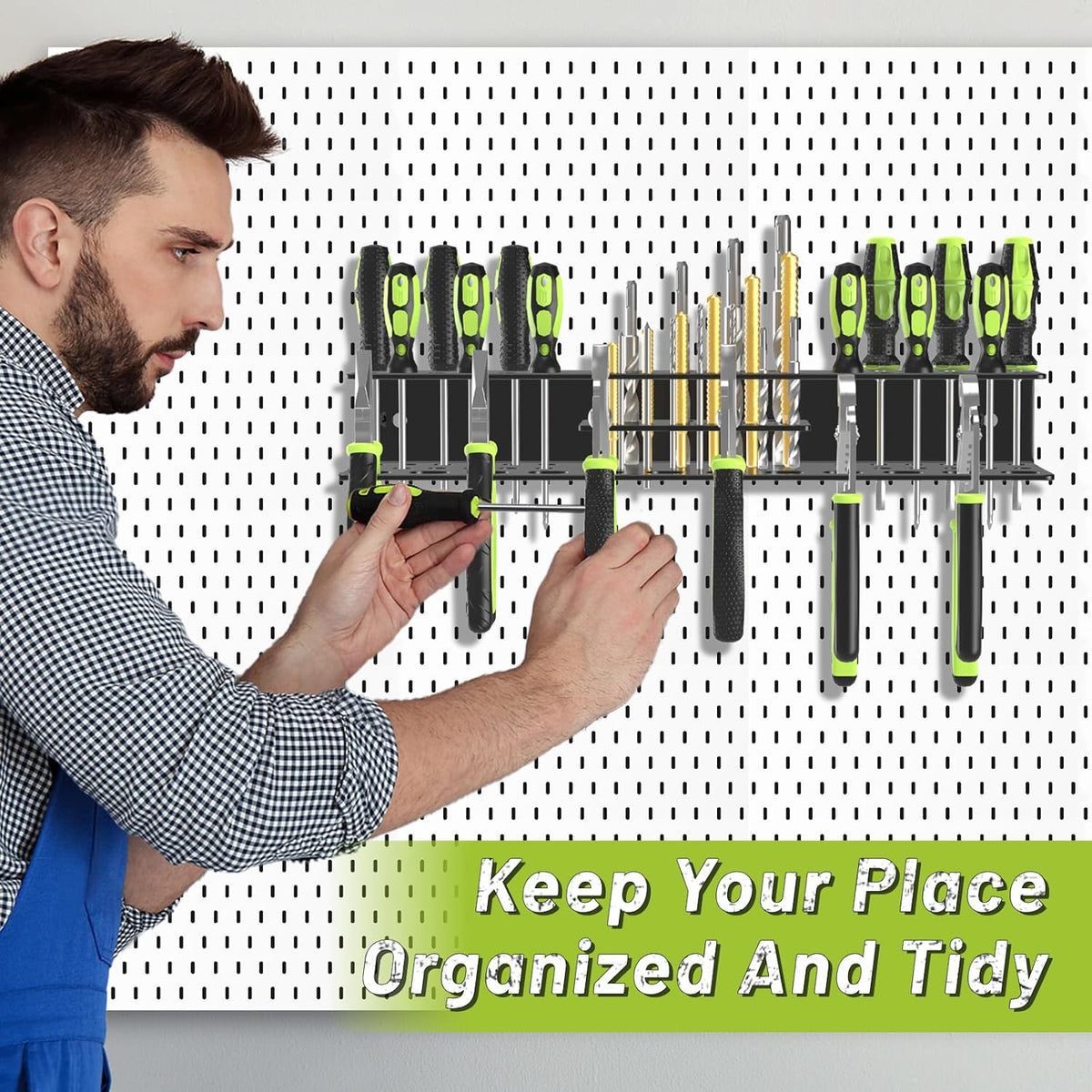 Screwdriver Holder Wall Mount,Heavy Duty Metal Utility Bit Organizer for Screw driver Pliers Drill Bits Small Tools,Screwdriver Organizer Suitable Garages Homes Workshops Sheds (54 holes 1pc)
