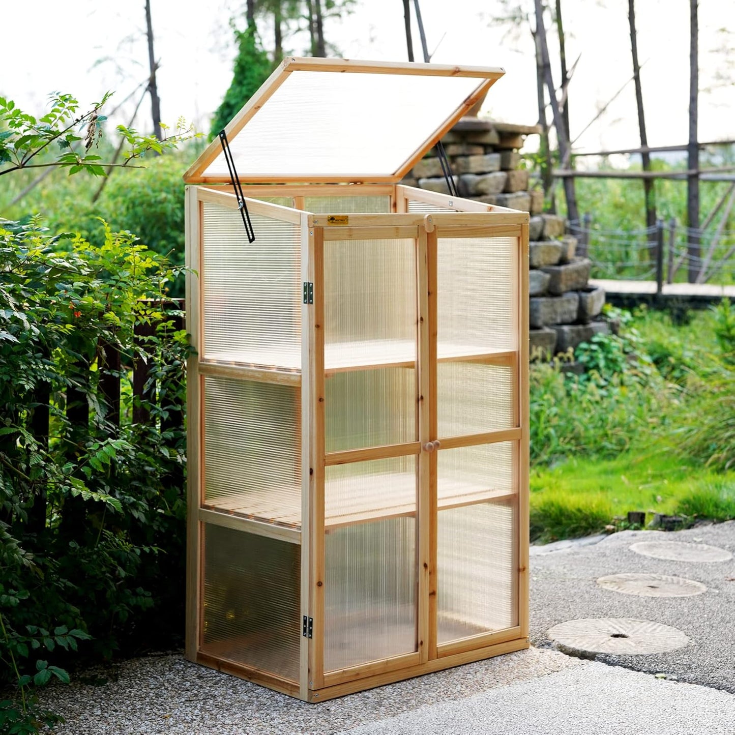 BIGTREE Wooden Green House Mini Greenhouse Indoor/Outdoor Nursery Vented Cold Frame Portable Garden Planter Raised Plants Top Opening Door (27"X19"X47")