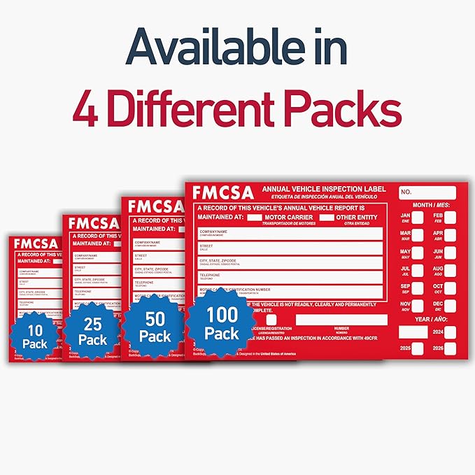 5 Pack Buck Aluminum Annual Vehicle Inspection Label with Punch Boxes, 2 Mil Red FMCSA Self Adhesive Sticker, DOT Compliant, Weatherproof, Tear Resistant, Easy to Write On, 6" x 3.5" - Made in USA