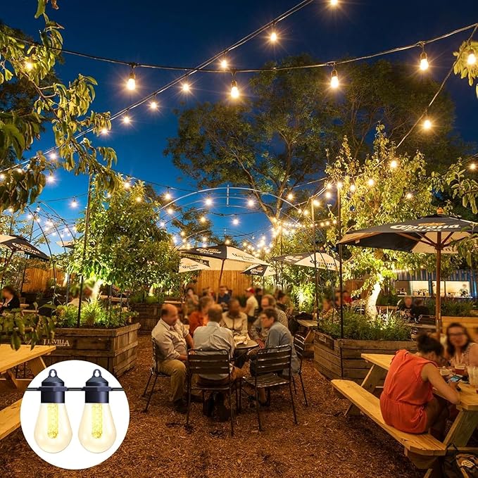 Honche Solar Lights Outdoor Waterproof LED IP66 with 15 Edison Bulb Warm White String Lights Patio Lights Decorate for Christmas Camping Wedding Birthday Backyard Gazebo Party