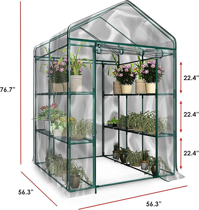 Home-Complete 514537FXW Walk-in Greenhouse-Indoor Outdoor with 8 Sturdy Shelves-Grow Plants, Seedlings, Herbs, or Flowers in Any Season-Gardening Rack, Green