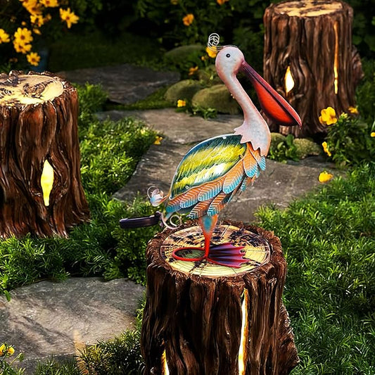 HONGLAND Solar Metal Pelican Statues Garden Sculpture & Statues, Glass Outdoor Pelican Yard Art Coastal Ocean Bird Decor Lawn Ornament for Backyard Porch Patio Decor(19 Inch)