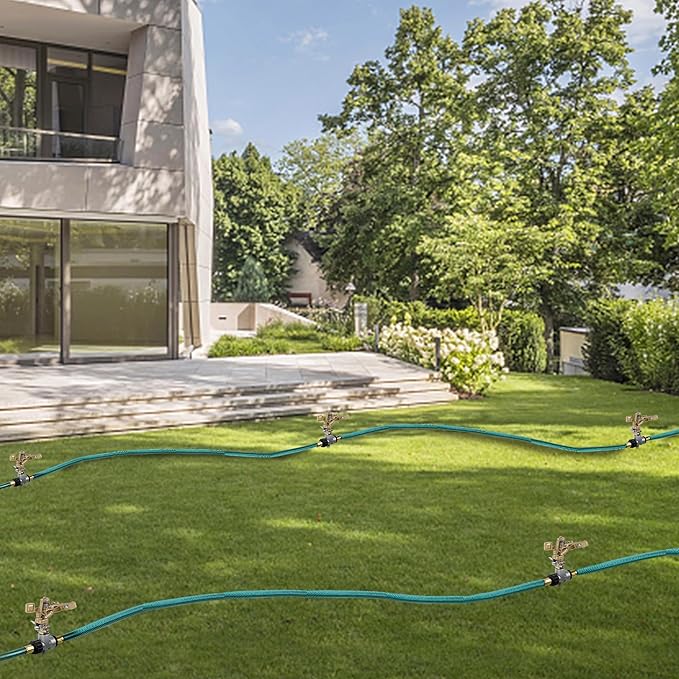 Biswing 2 Pack Impact Sprinklers with Stand (Spike), Heavy Duty Zinc Alloy Lawn Sprinkler Head on Spike Base, Adjustable Watering Sprinkler for Large Area Grass Yards Patio Garden Irrigation