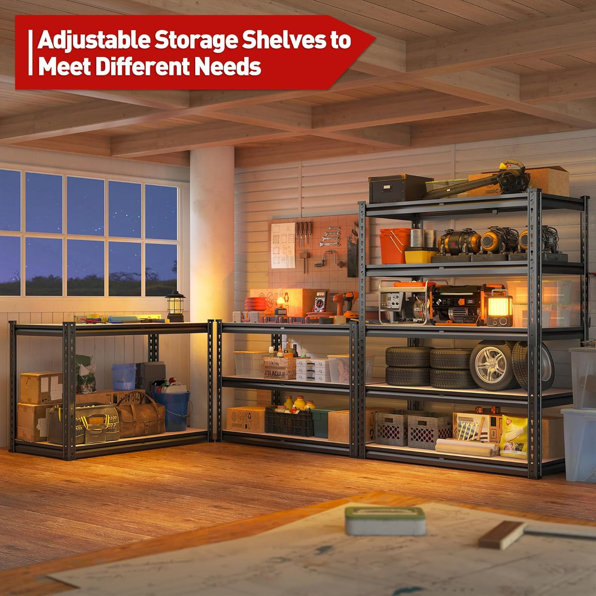 REIBII 2000LBS Garage Shelving Heavy Duty 72''H Storage Shelves 5 Tier Heavy Duty Shelving, Adjustable Metal Shelves for Garage Pantry Closet Kitchen Basement 35.5" W x72 H x 15.8" D, 4 Pack